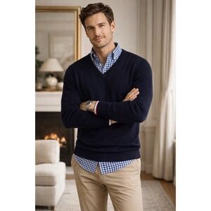 Tommy Hilfiger Men's XL Layered V-Neck Sweater Shirt Preppy Navy